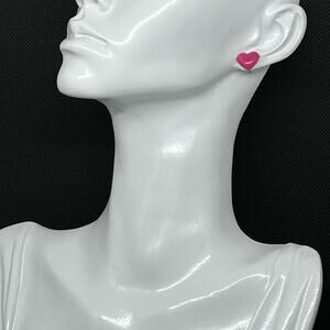 Vintage Hot Pink Heart Stud Earrings Small Plastic Love Hearts Valentine's Day